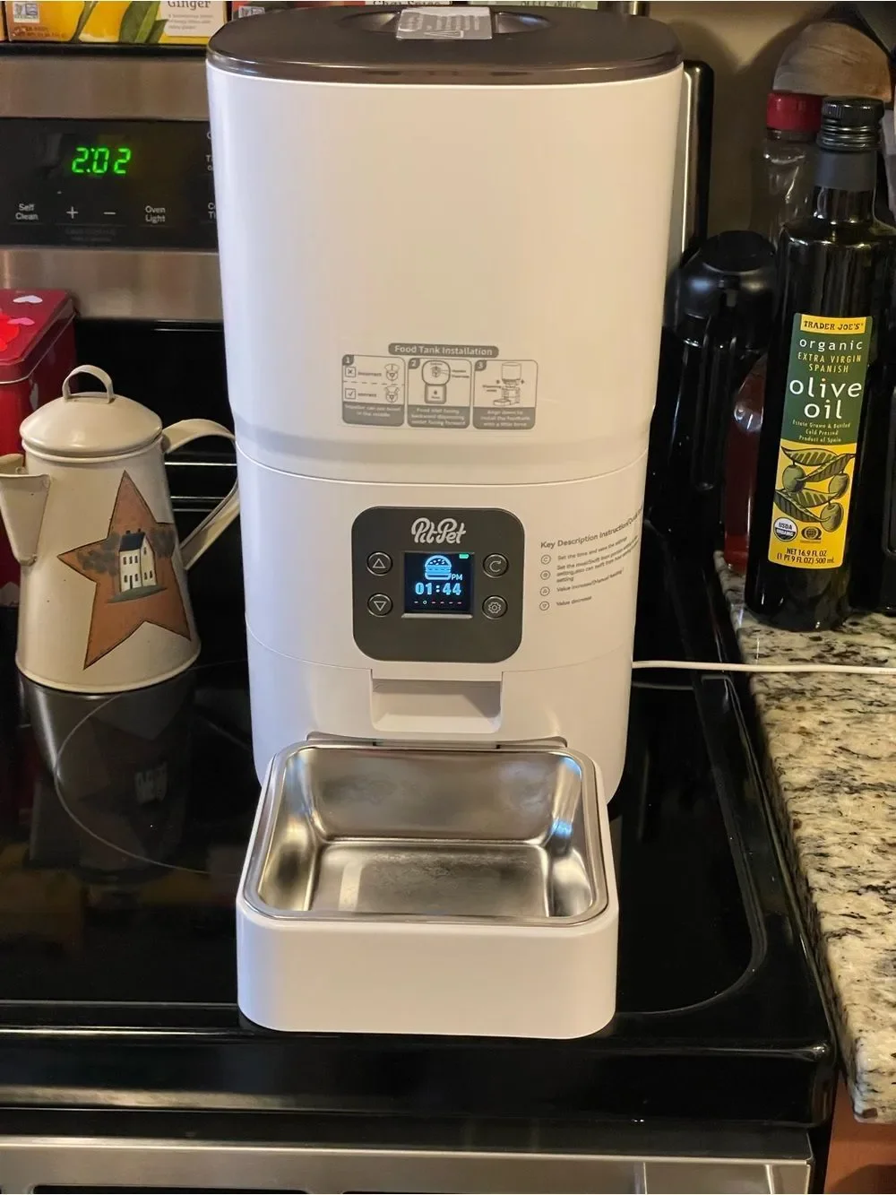 PitPet Automatic Pet Feeder with LED Display - White Cats & Small Dogs